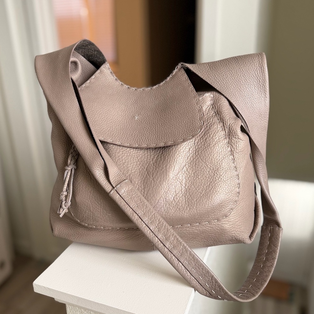 Leather Shoulder Bag in Taupe